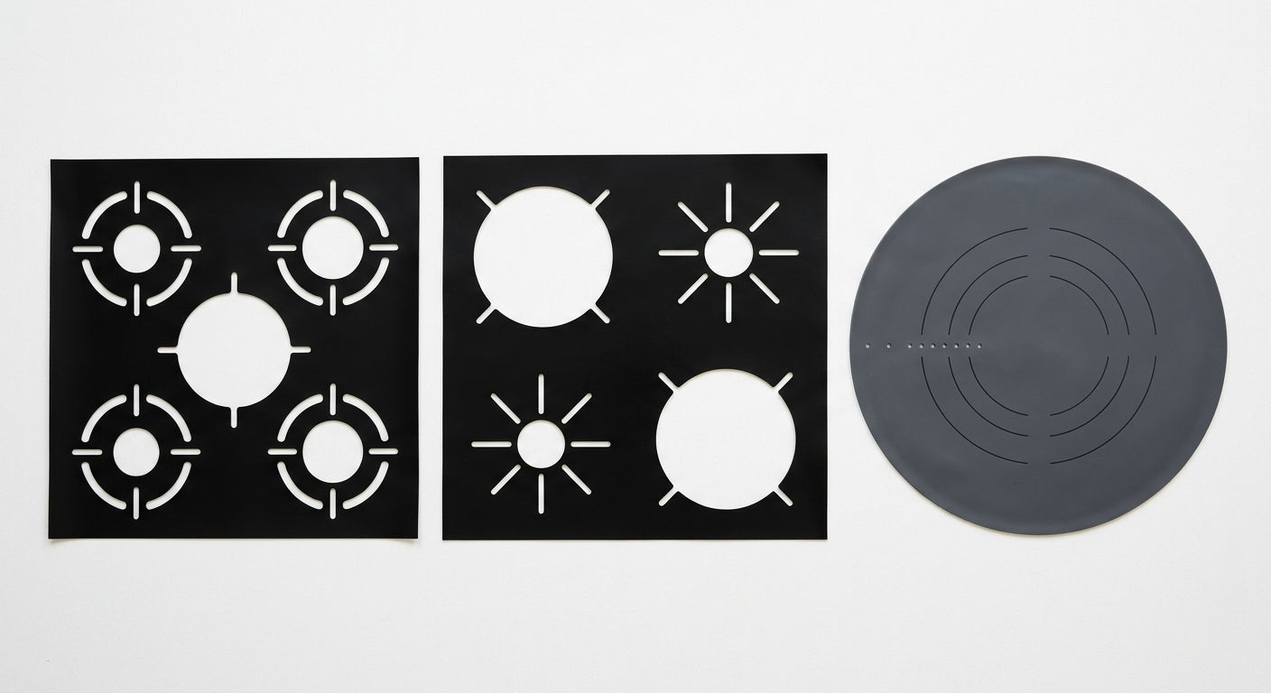 Three types of stove liners side by side — gas range, electric, and induction — choosing guide