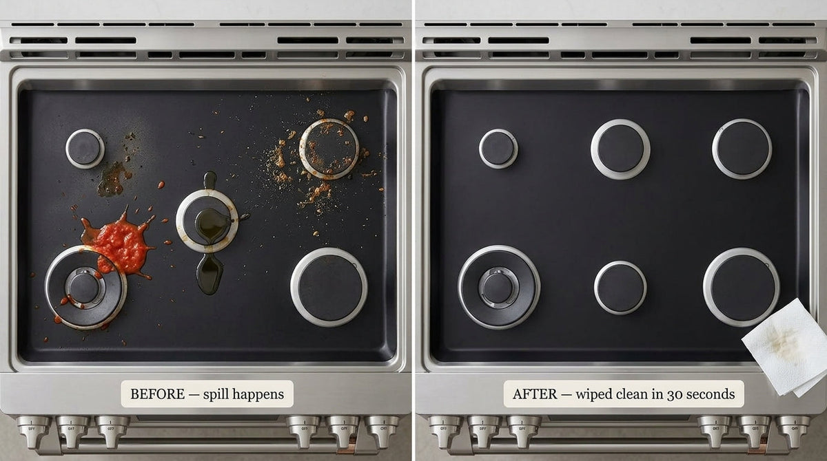 Bosch Gas Range Liner — Custom-Cut PTFE Stove Top Protector (Silver)